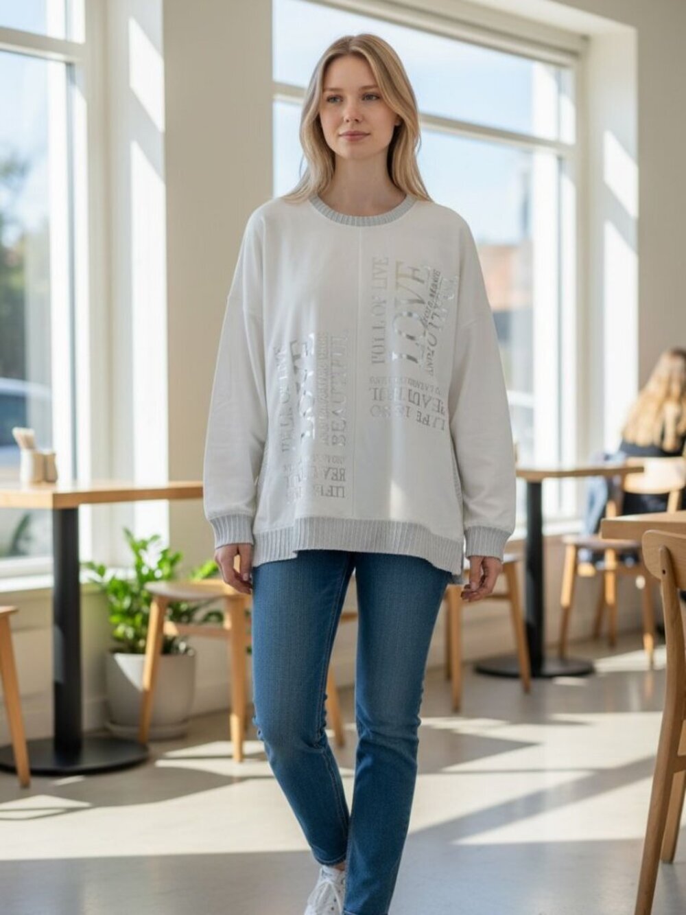 Italian Cream Graphic Sweatshirt | Neutral Minimal | Made in Italy - Picture 2 of 4